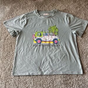 ROMWE Light Blue Graphic Jeep Tee with Neon Accents